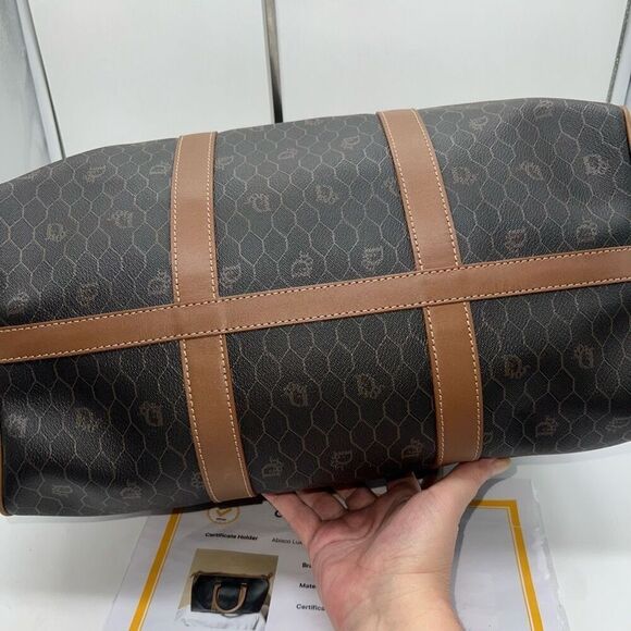 Christian Dior Black Brown Monogram Trotter Honeycomb Boston Duffle Bag With Loc - Picture 8 of 14